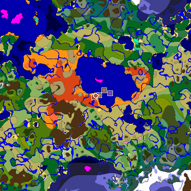 Predicted biome map of Java 1.21.4 seed -2531331489574110120 around estimated spawn