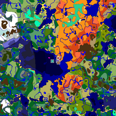 Predicted biome map of Java 1.21.4 seed 2741376233448646765 around estimated spawn