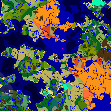 Predicted biome map of Java 1.21.4 seed -7252735623935354618 around estimated spawn