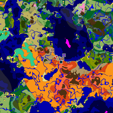 Predicted biome map of Java 1.21.4 seed 8714382556346769238 around estimated spawn
