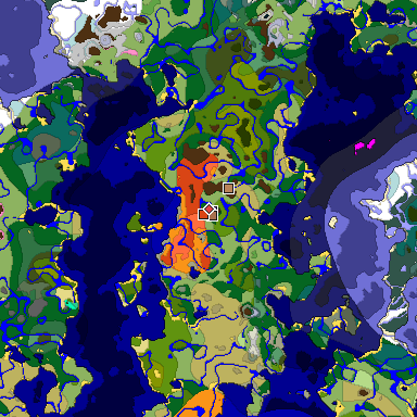 Predicted biome map of Java 1.21.4 seed -8721094226107632254 around estimated spawn