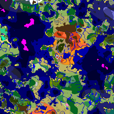 Predicted biome map of Java 1.21.4 seed 200695951458976959 around estimated spawn