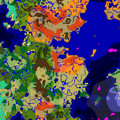 Predicted biome map of Java 1.21.4 seed -4696604726879515068 around estimated spawn