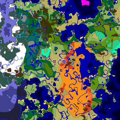 Predicted biome map of Java 1.21.4 seed 3412281021135198375 around estimated spawn