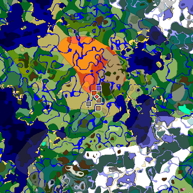 Predicted biome map of Java 1.21.4 seed -4175254277966253292 around estimated spawn