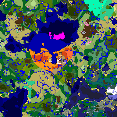 Predicted biome map of Java 1.21.4 seed -2356128105787676805 around estimated spawn