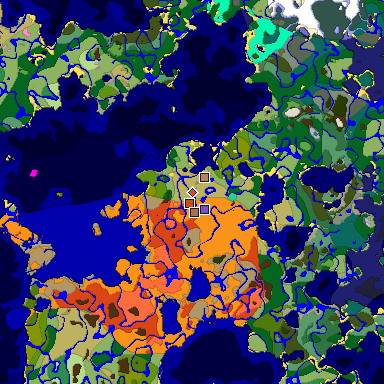 Predicted biome map of Java 1.21.4 seed -1481785850427311369 around estimated spawn