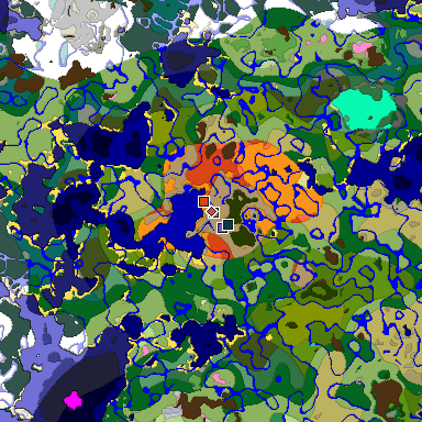 Predicted biome map of Java 1.21.4 seed -434159974640279406 around estimated spawn