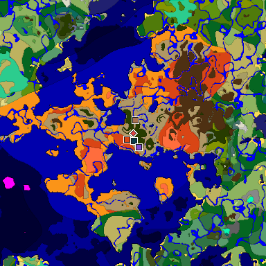 Predicted biome map of Java 1.21.4 seed 3543334295459796546 around estimated spawn