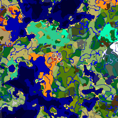 Predicted biome map of Java 1.21.4 seed 6924085013463035684 around estimated spawn