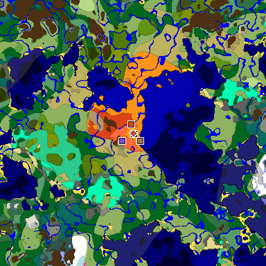 Predicted biome map of Java 1.21.4 seed -680372167347886747 around estimated spawn