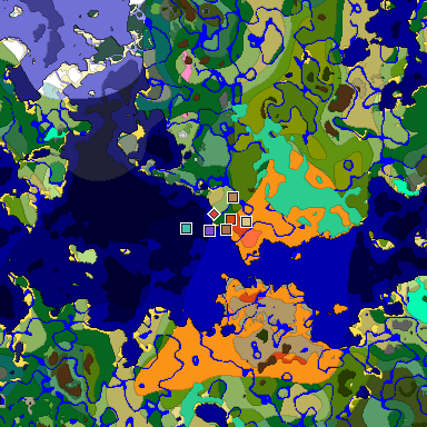 Predicted biome map of Java 1.21.4 seed 1375092607502712955 around estimated spawn