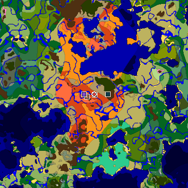 Predicted biome map of Java 1.21.4 seed 8941329480500426719 around estimated spawn