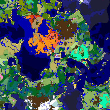 Predicted biome map of Java 1.21.4 seed 227515780330107757 around estimated spawn