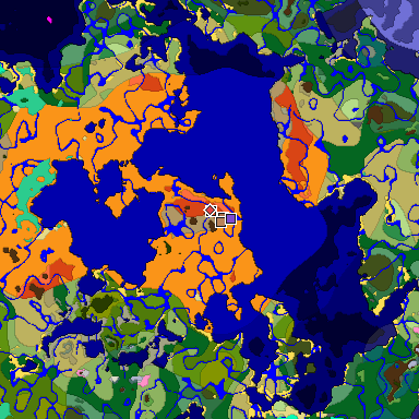 Predicted biome map of Java 1.21.4 seed -2171054416393891505 around estimated spawn