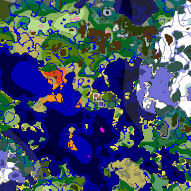 Predicted biome map of Java 1.21.4 seed 5946335227659371267 around estimated spawn