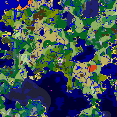 Predicted biome map of Java 1.21.4 seed 1121653938486314044 around estimated spawn