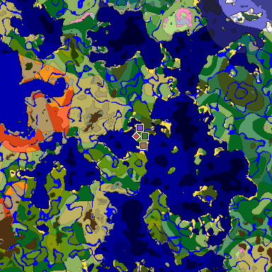 Predicted biome map of Java 1.21.4 seed -7978218895011821373 around estimated spawn