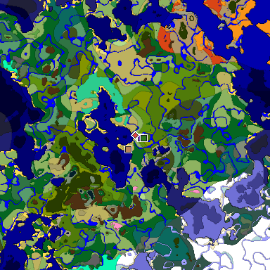 Predicted biome map of Java 1.21.4 seed -2633460931975095394 around estimated spawn