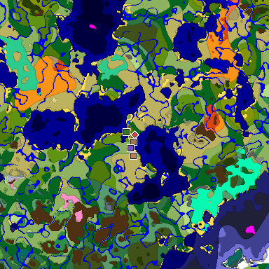 Predicted biome map of Java 1.21.4 seed 6307111405294272454 around estimated spawn