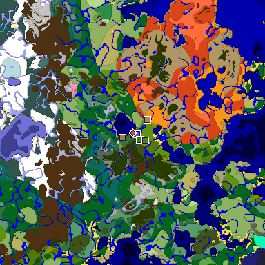 Predicted biome map of Java 1.21.4 seed 3042134846392845590 around estimated spawn