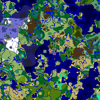 Predicted biome map of Java 1.21.4 seed 2579708571745165988 around estimated spawn