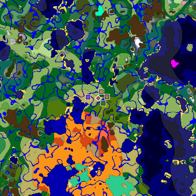 Predicted biome map of Java 1.21.4 seed -4515089182679144595 around estimated spawn