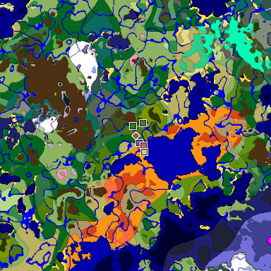 Predicted biome map of Java 1.21.4 seed -4405813897640925565 around estimated spawn