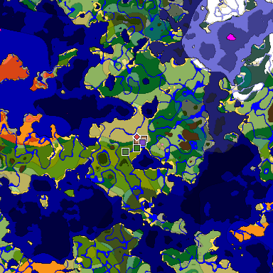 Predicted biome map of Java 1.21.4 seed -7646299576592361509 around estimated spawn