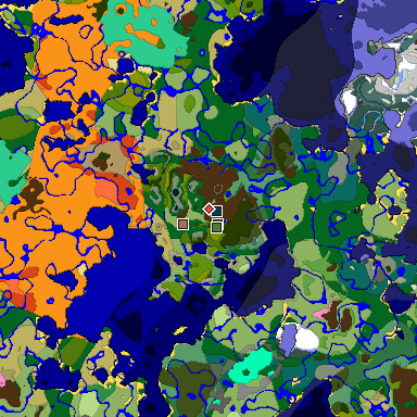 Predicted biome map of Java 1.21.4 seed 3526615764824824075 around estimated spawn