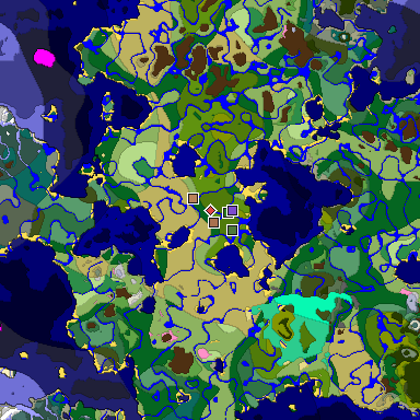 Predicted biome map of Java 1.21.4 seed 7967206622500529587 around estimated spawn