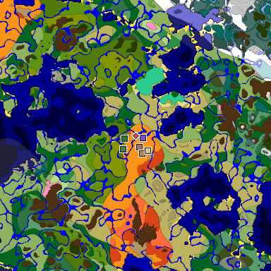 Predicted biome map of Java 1.21.4 seed 5576269678546369851 around estimated spawn