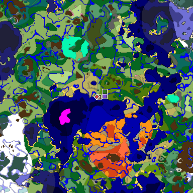 Predicted biome map of Java 1.21.4 seed -5908206075181073929 around estimated spawn