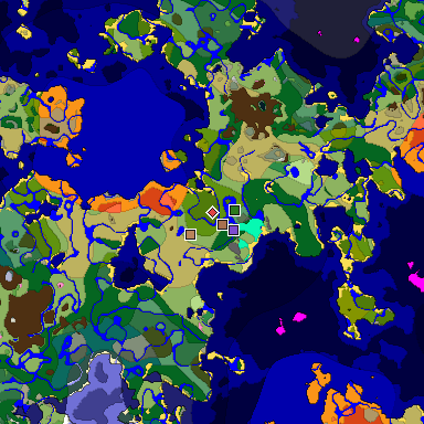 Predicted biome map of Java 1.21.4 seed -8066419280784027595 around estimated spawn