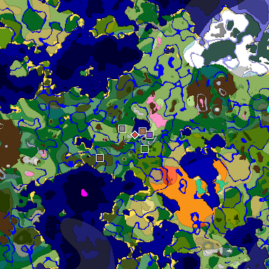 Predicted biome map of Java 1.21.4 seed 1347202505162968385 around estimated spawn