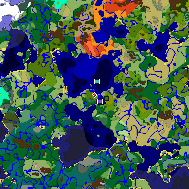 Predicted biome map of Java 1.21.4 seed 2592384378985641149 around estimated spawn