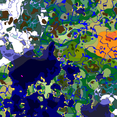 Predicted biome map of Java 1.21.4 seed -937867701100236523 around estimated spawn