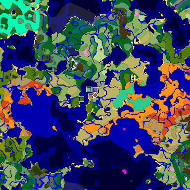 Predicted biome map of Java 1.21.4 seed -3131925745883785834 around estimated spawn