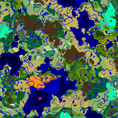 Predicted biome map of Java 1.21.4 seed -2886876173788537531 around estimated spawn