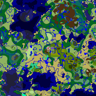 Predicted biome map of Java 1.21.4 seed -3111825969597502492 around estimated spawn