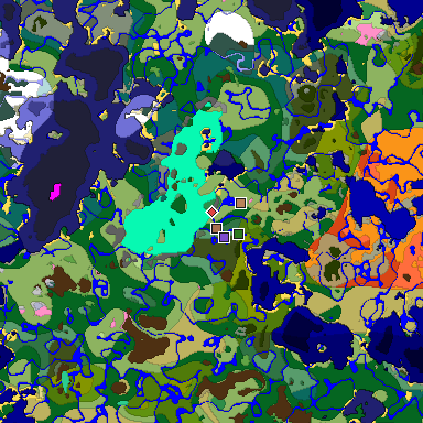 Predicted biome map of Java 1.21.4 seed 3853120799839114984 around estimated spawn