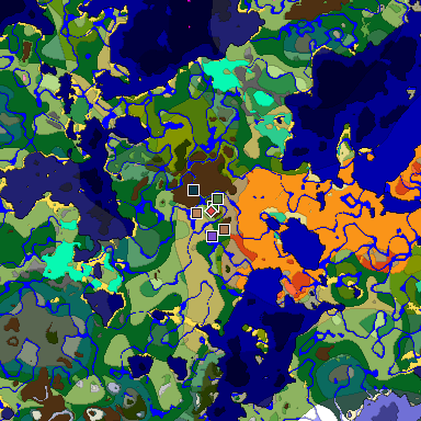 Predicted biome map of Java 1.21.4 seed 3082158550699190658 around estimated spawn