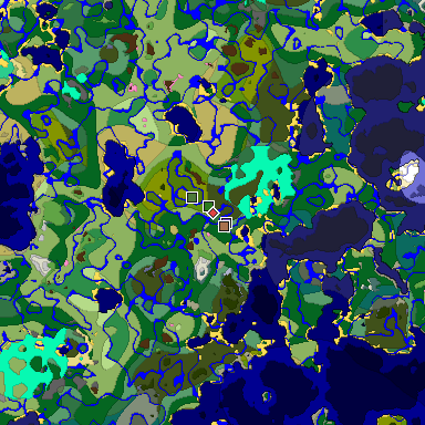 Predicted biome map of Java 1.21.4 seed 3970860098058448111 around estimated spawn