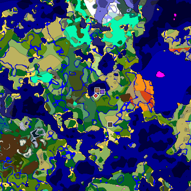 Predicted biome map of Java 1.21.4 seed -8567760637200373576 around estimated spawn