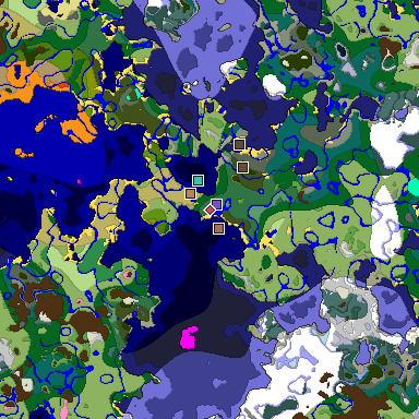 Predicted biome map of Java 1.21.4 seed -7019808162618038343 around estimated spawn