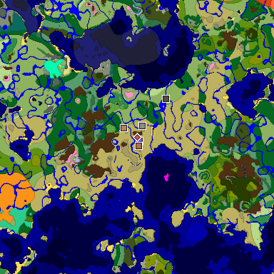Predicted biome map of Java 1.21.4 seed 5704784727729940327 around estimated spawn