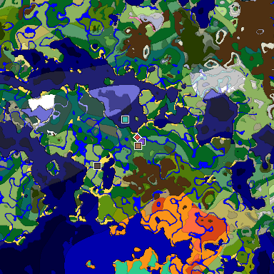 Predicted biome map of Java 1.21.4 seed -5744858289401298602 around estimated spawn
