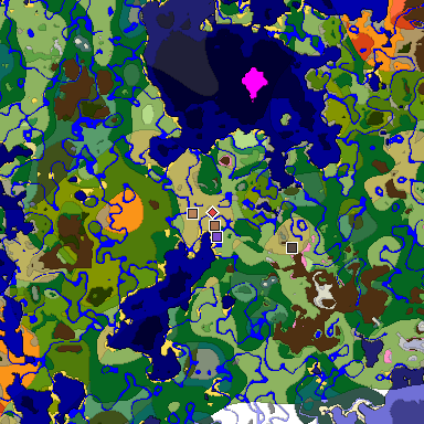 Predicted biome map of Java 1.21.4 seed 5324004254161930699 around estimated spawn
