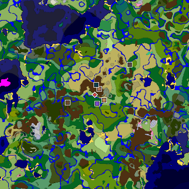 Predicted biome map of Java 1.21.4 seed -1308409166999605282 around estimated spawn