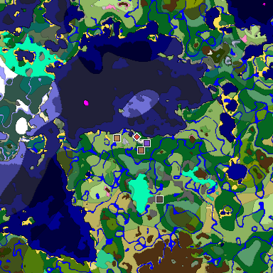 Predicted biome map of Java 1.21.4 seed 3696983158171662561 around estimated spawn